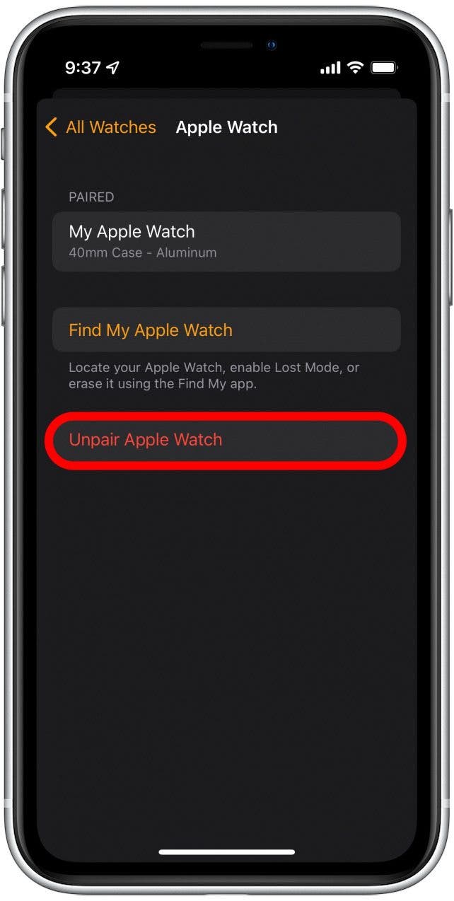 Appuyez sur Dissocier l’Apple Watch.