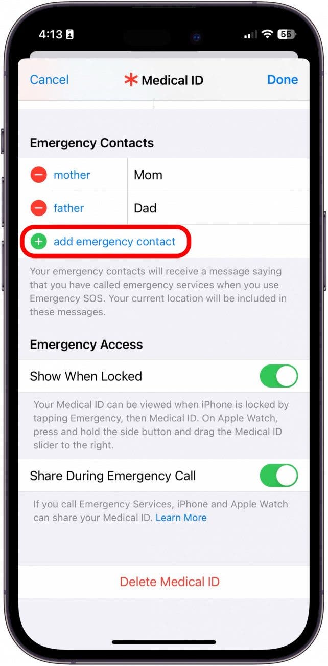 comment changer le contact d'urgence sur iPhone