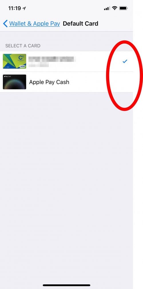 changer la carte par défaut du portefeuille Apple
