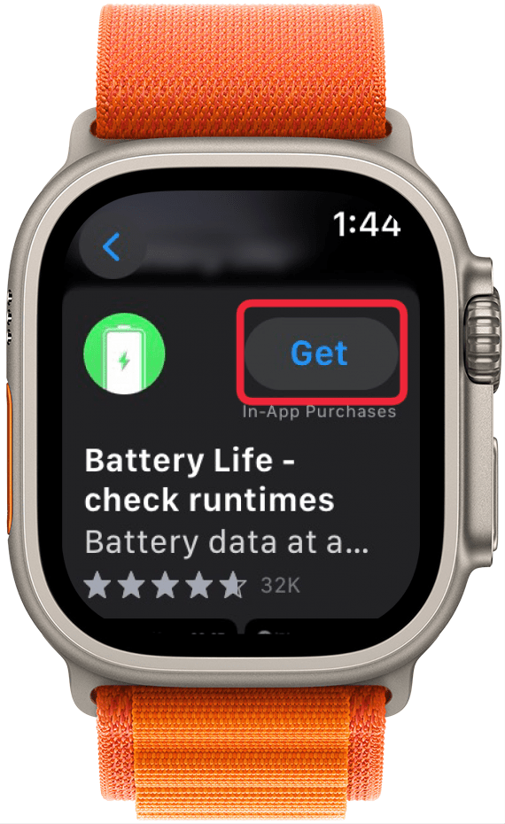 appuyez sur télécharger l'application d'autonomie de la batterie sur Apple Watch