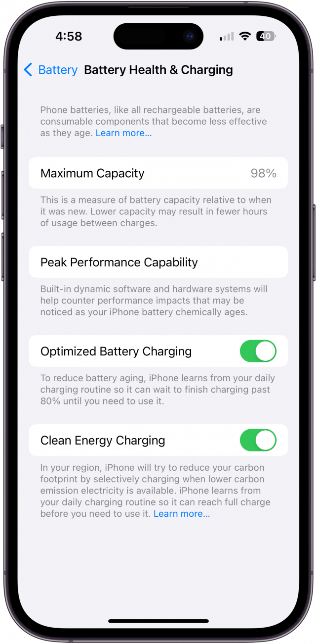 Vérifiez l'état de la batterie de votre iPhone.