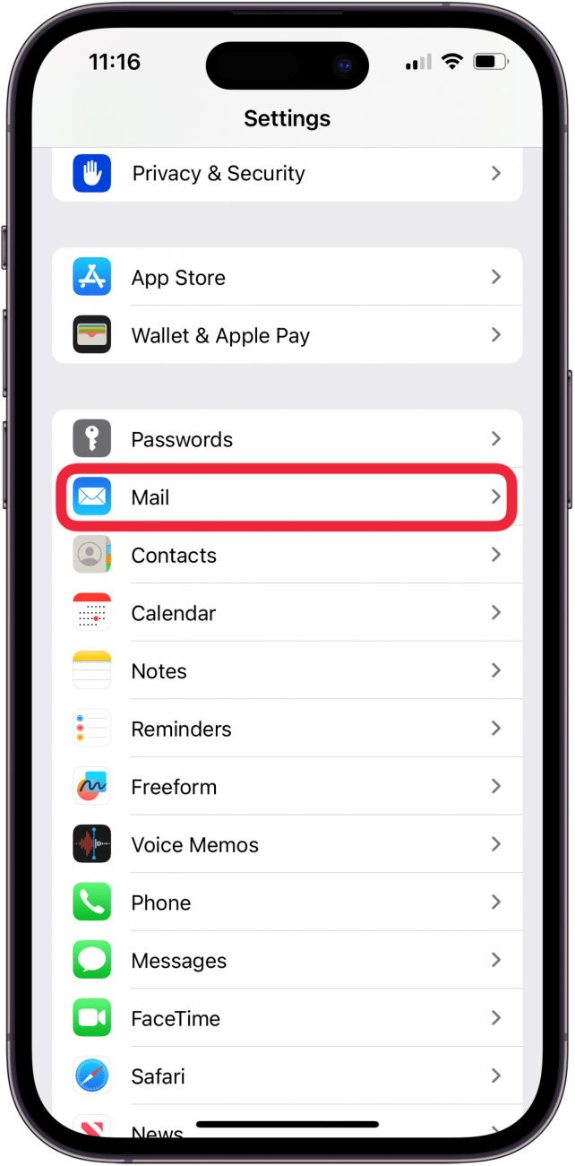 appuyez sur mail pour rechercher les e-mails qui disparaissent sur iPhone