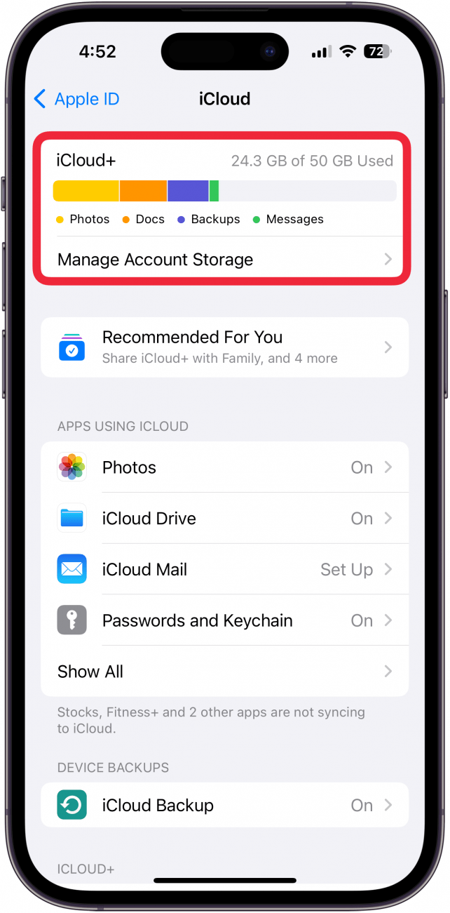 assurez-vous que l'iPhone dispose de suffisamment de stockage si les e-mails disparaissent sur l'iPhone