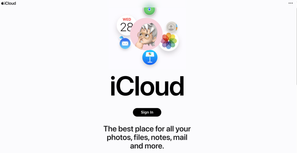 Page d'accueil iCloud