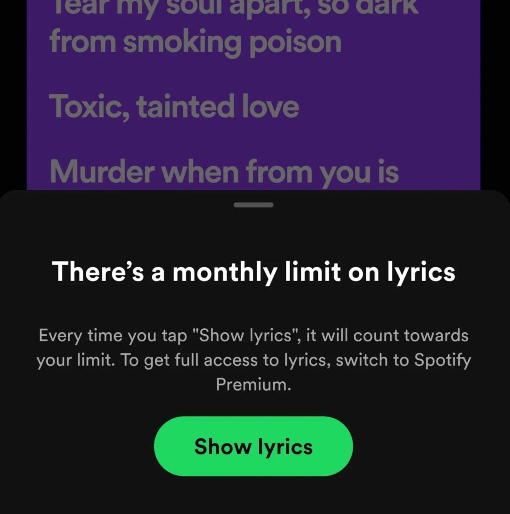 limite mensuelle de paroles Spotify